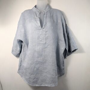 Made In Italy Sheer Stand Up Collar Scattered Coastal 100% Linen